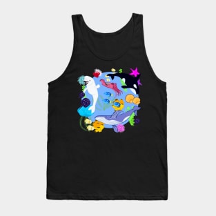 Whales and Sea Creatures in Light Blue Background Tank Top